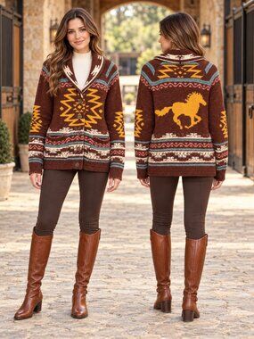Sundance Spirit Winds Horse Cardigan Western Equestrian Medium